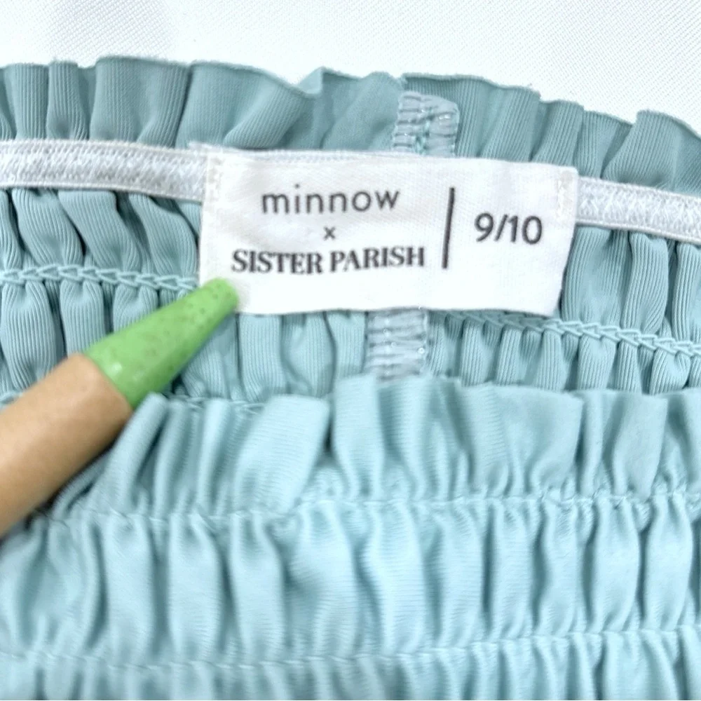 Minnow x Sister Parish Girls Smocked Ruffle Strap Top Size 9/10 Blue